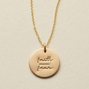 NEW ''Faith/Fear'' Gold Coin Disc Charm Necklace